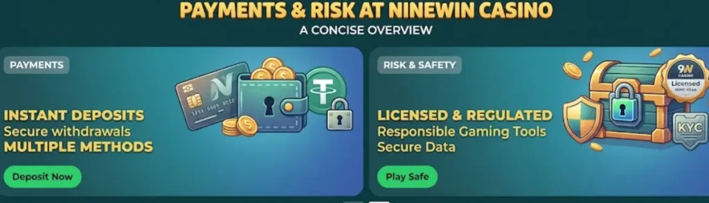 Payments and risk overview at NineWin Casino for secure deposits and responsible gaming.