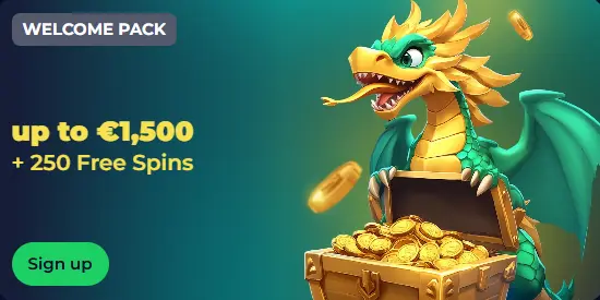Ninewin Casino welcome pack banner with dragon and gold for attracting new players with bonuses.